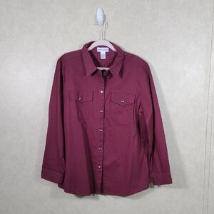 04528 Drapers & Damons maroon cotton snap front L/S shirt XL